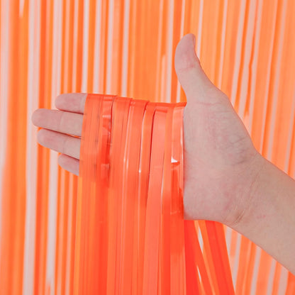 3 Pack 3.3x8.2 Feet Orange Foil Fringe Backdrop Curtains, Tinsel Streamers Birthday Party