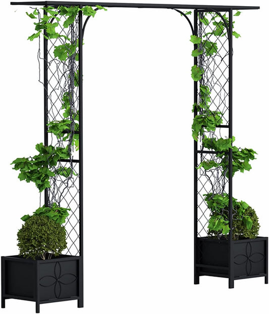 Zhongma Metal Garden Arbor with Planters, 83.5'' High x 90.5'' Wide, Outdoor Arch for Climbing