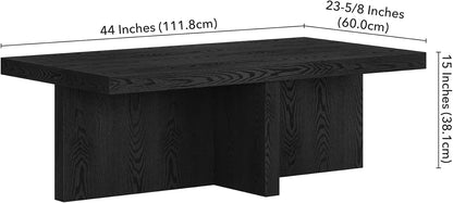 Henn&Hart 44" Rectangular Wood Pedestal Low-Profile Coffee Table for Living Room, Family Room, or