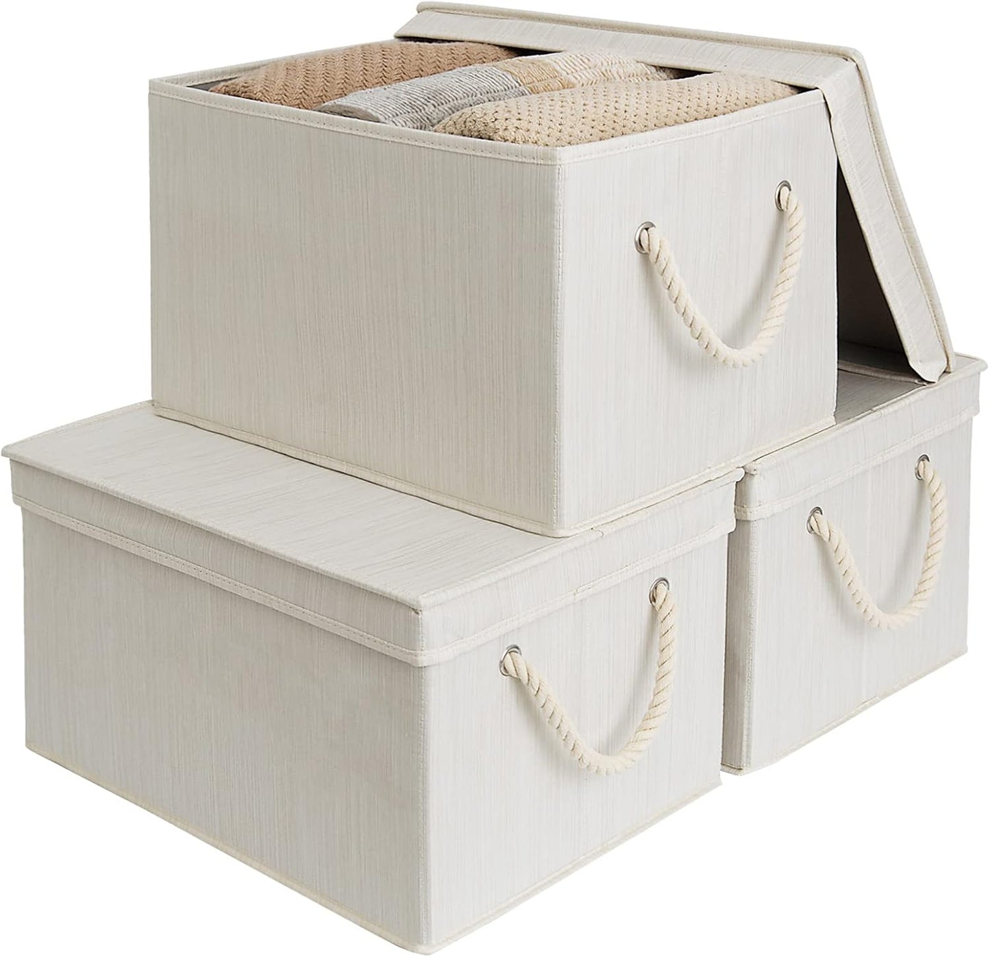 StorageWorks Storage Bins with Lids, Decorative Storage Boxes with Lid and Soft Rope Handles