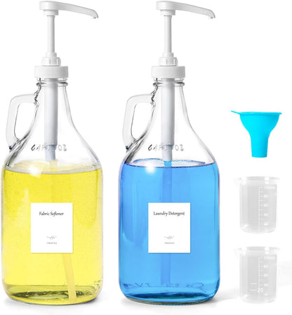 Glass Laundry Detergent Dispenser with Pump, 64OZ Liquid Laundry Soap Dispenser, Fabric Softener