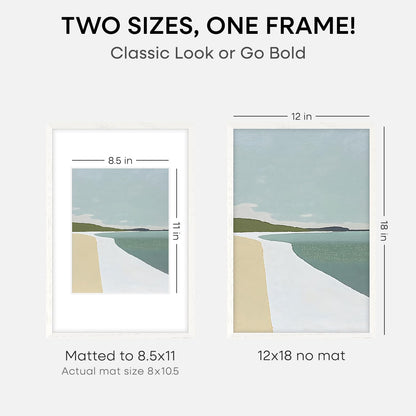 Homeforia 12x18 Frame White Wood, High End Oak 12x18 Poster Frame White with Mat 8.5x11 Print, 12 x