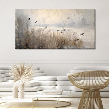 LASMOND Vintage Meadow Wall Art for Living Room Reed Grass Canvas Painting Prints Large Retro