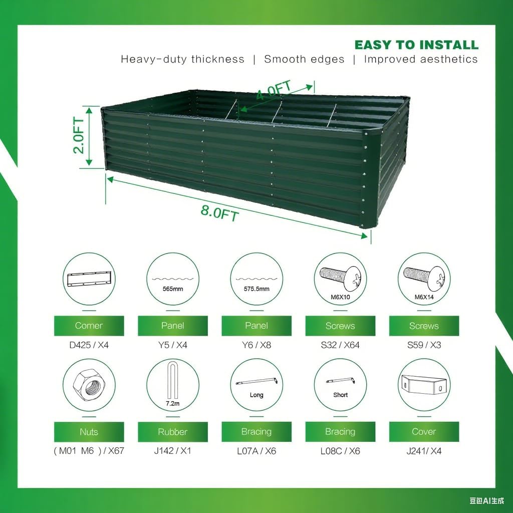 GARDMAX 8x4x2FT Galvanized Raised Garden Bed Kit, Metal Planter Boxes Outdoor with Easy Assembly