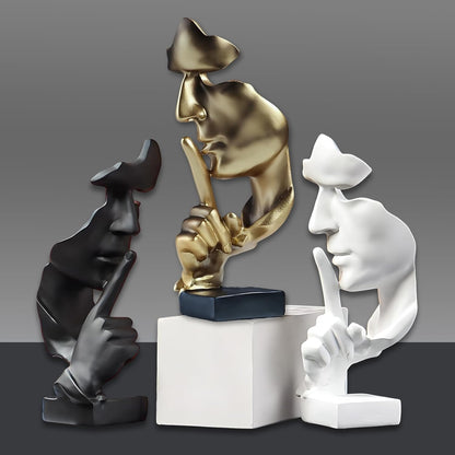 aboxoo Thinker Statue, Silence is Gold Abstract Art Figurine, Modern Home Resin Sculptures