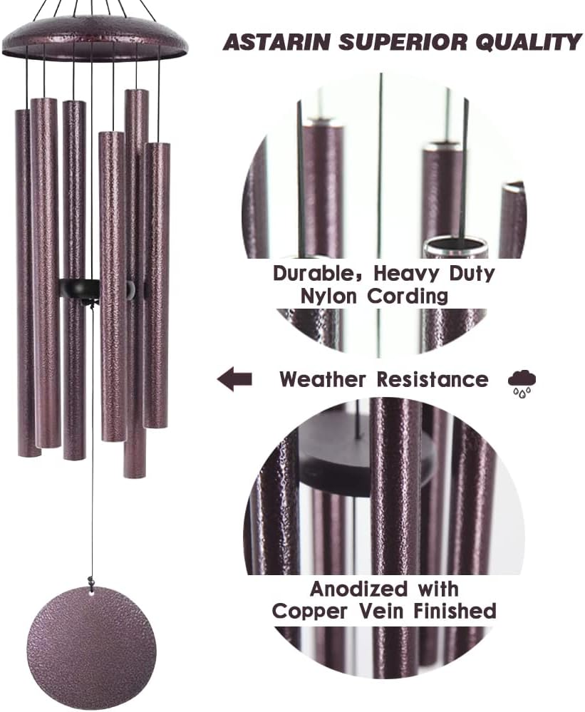 ASTARIN Wind Chimes, 36 Inch Large Metal Outdoor Chimes with 6 Tubes, Deep Tone, Tuned for Garden
