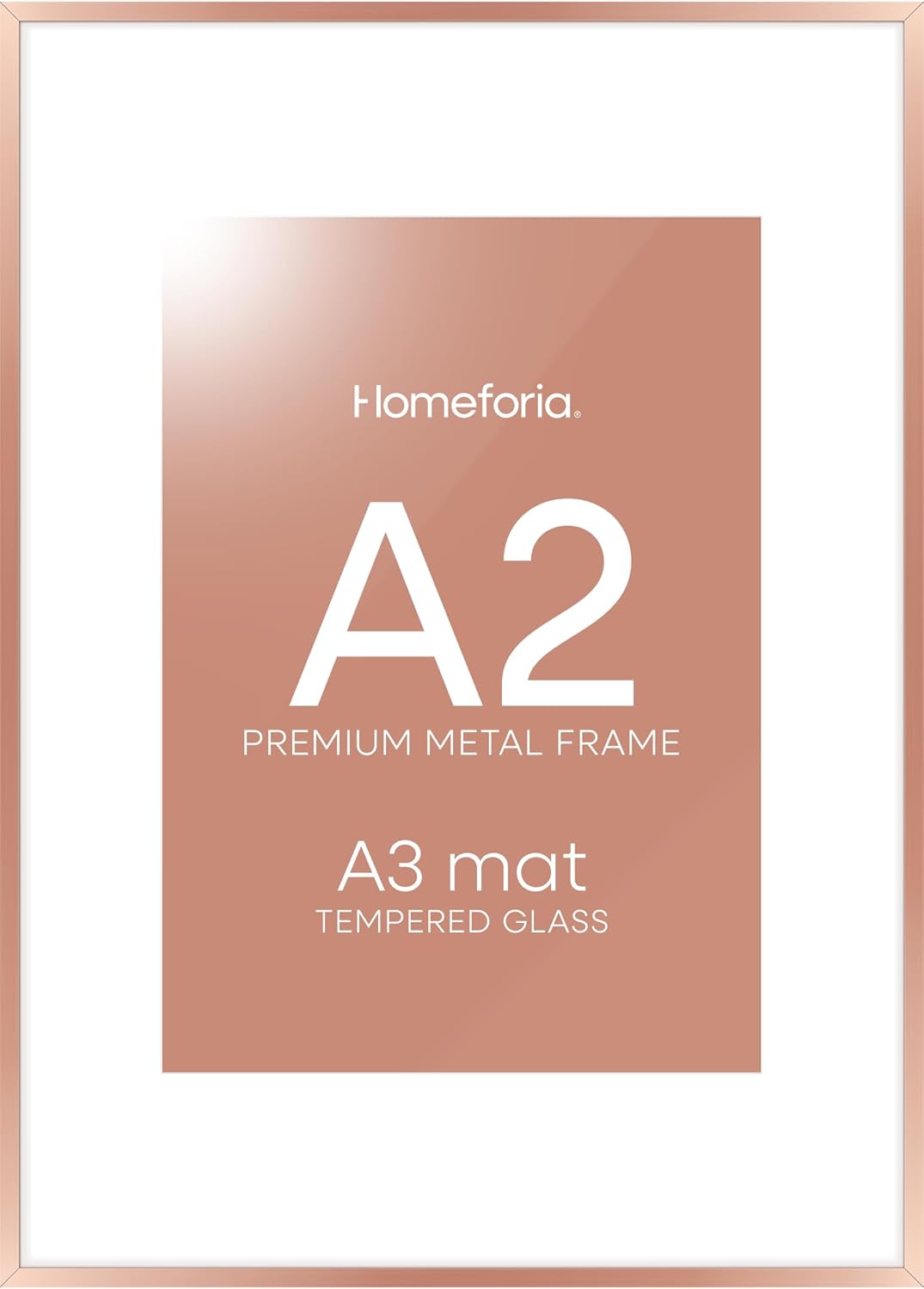 Homeforia A2 Poster Frame Rose Gold, High End Metal A2 Picture Frame Rose Gold with Mat A3 for