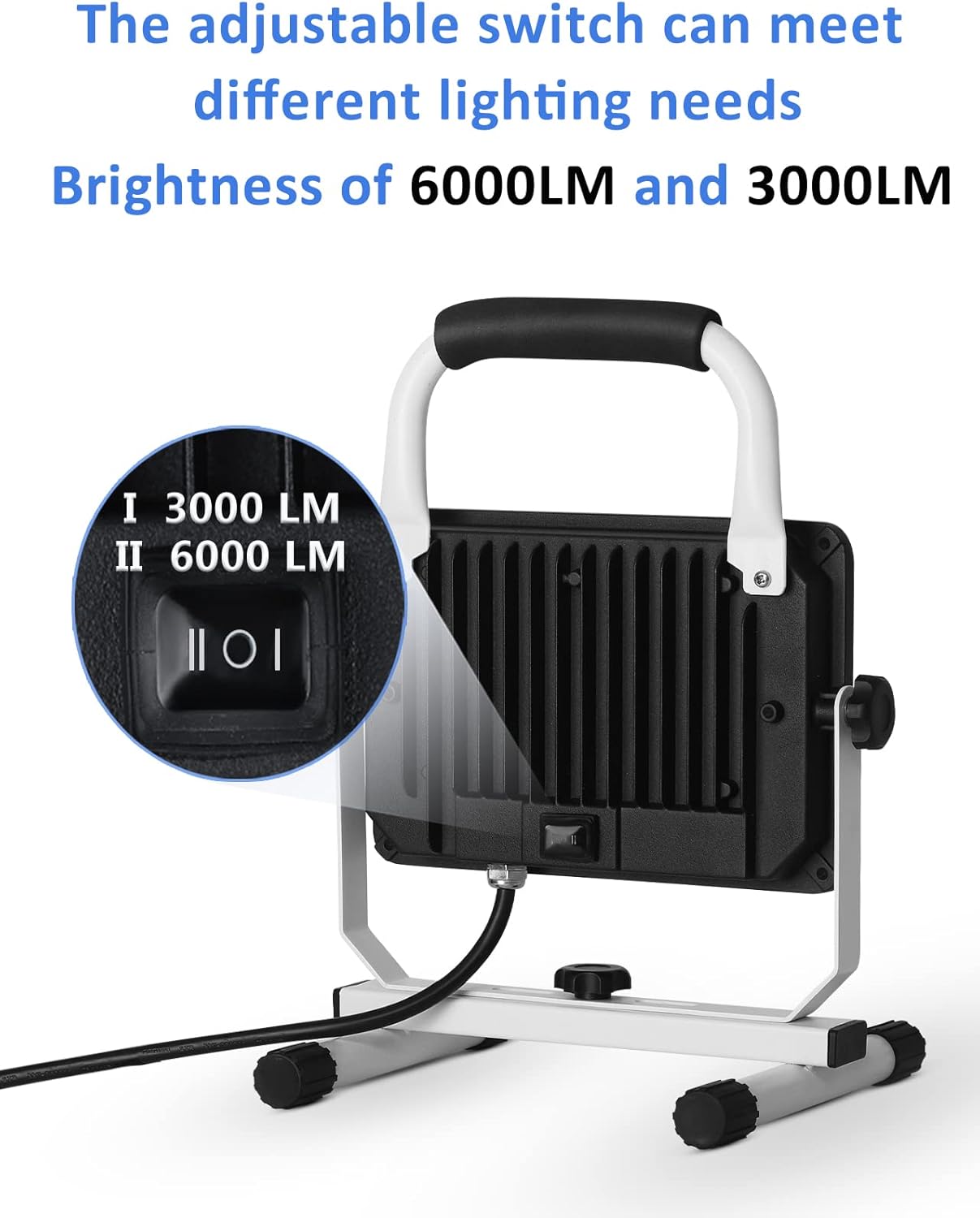 UFOND 6000 Lumen LED Work Light with Stand,60W Waterproof Flood Light, Brightness Switch