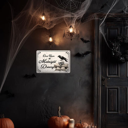 Heuhuww Vintage Gothic Wall Decor-Once Upon A Midnight Dreary Gothic Metal Sign for Home Room,The