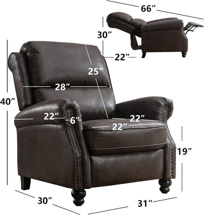 CANMOV Pushback Recliner Chair Faux Leather Armchair Push Back Recliner with Rivet Decoration