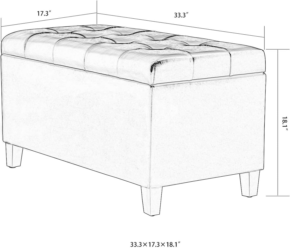 Asense Storage Ottoman Bench, Faux Leather Upholstered End of Bed Bench with Safety Hinge Wooden