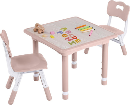 Toddler Table and Chair Set, Height Adjustable-Upgrade Kids Table and 2 Chairs for Ages 3-8