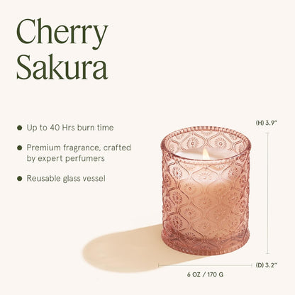 LA JOLIE MUSE Cherry Sakura Candle - Cherry Blossom, Rose, Sandalwood | 6 oz Natural Soy Wax | 40