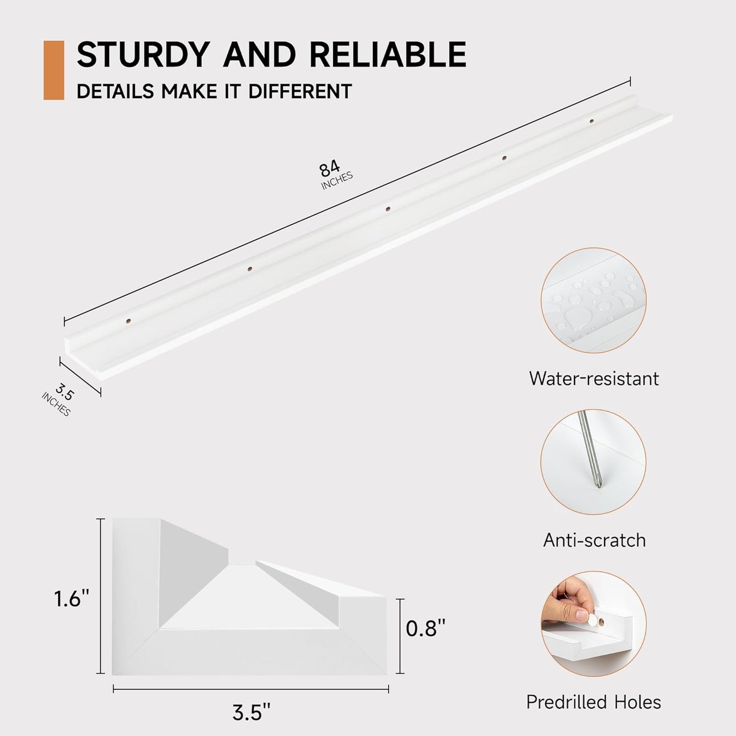 Floating Picture Ledge Shelves for Wall Set of 2, 84 Inches Picture Ledge Shelf with Long Large