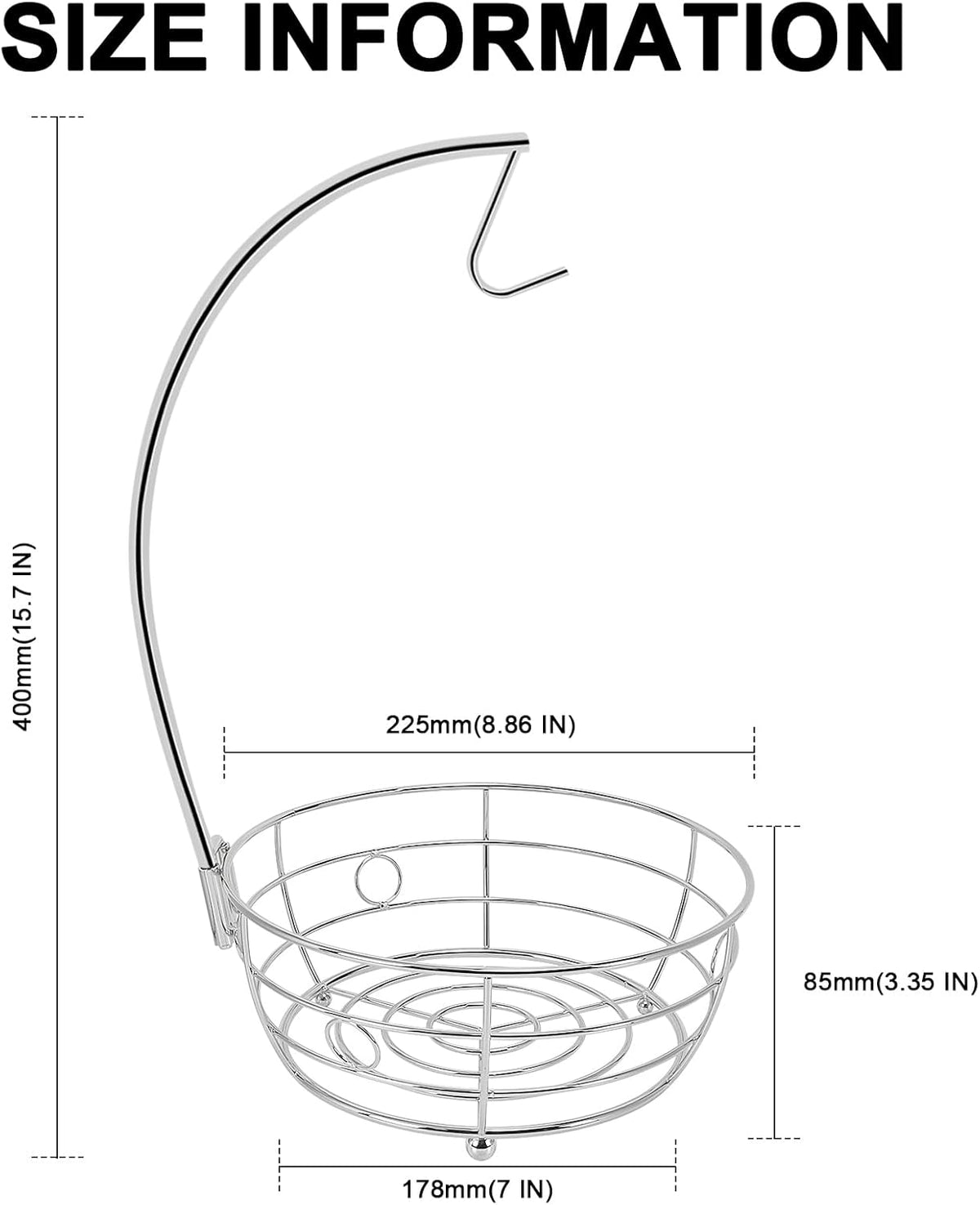 Livabber Countertop Fruit Basket Bowl with Banana Hanger, Modern Standing Fruit Vegetable Bowl