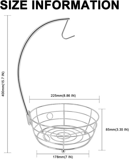 Livabber Countertop Fruit Basket Bowl with Banana Hanger, Modern Standing Fruit Vegetable Bowl