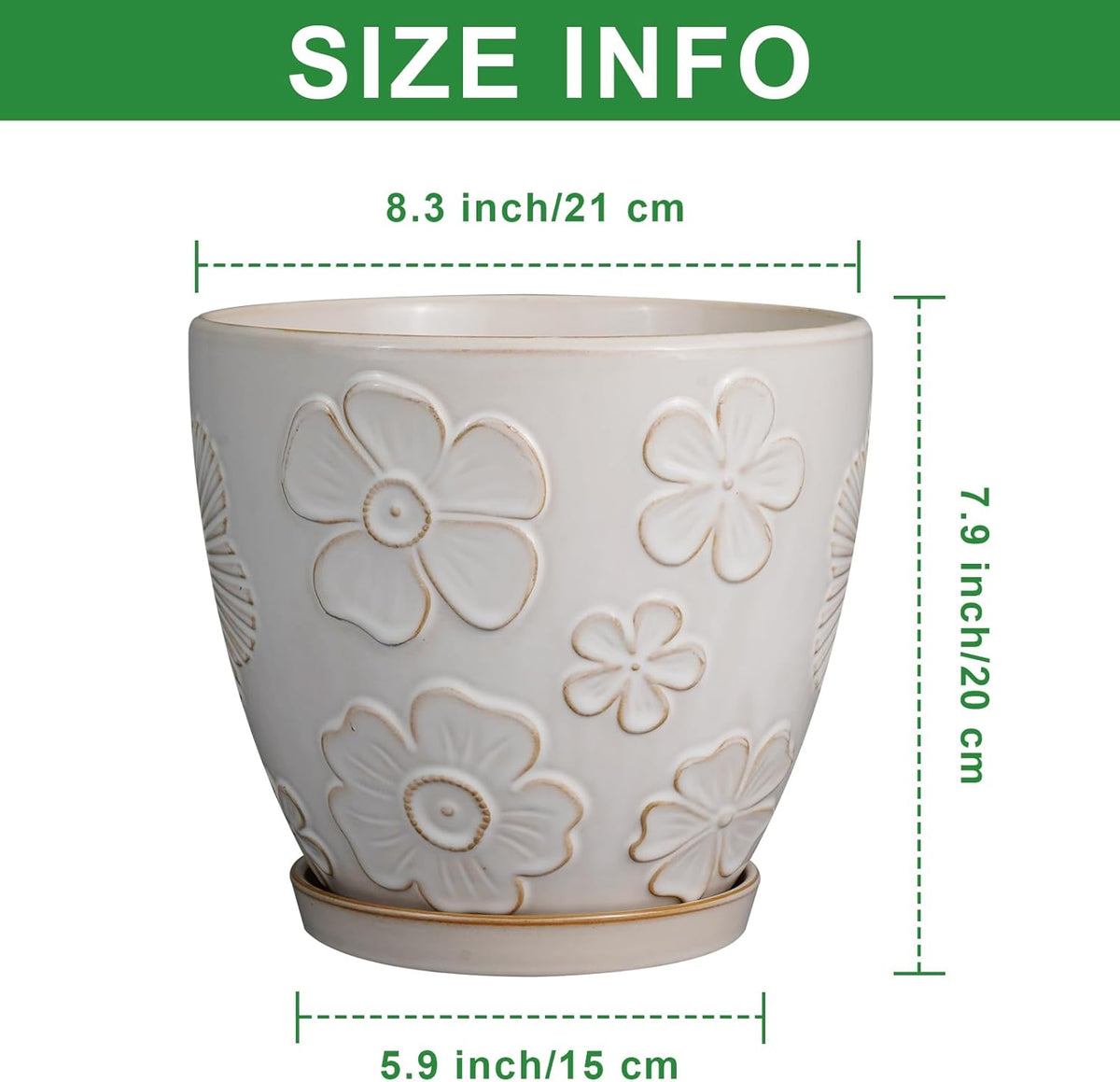 Ceramic Planter 8 Inch Plant Pot with Drainage Hole and Saucer Ceramic Pots for Indoor Plants