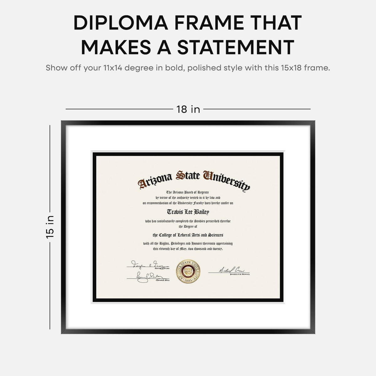 Homeforia 15x18 Diploma Frame Black, High End Metal 15 x 18 Black Certificate Frame with Mat 11 x