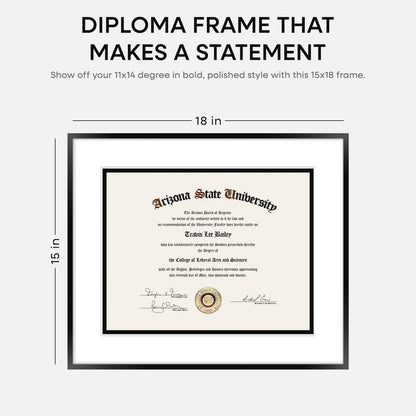 Homeforia 15x18 Diploma Frame Black, High End Metal 15 x 18 Black Certificate Frame with Mat 11 x