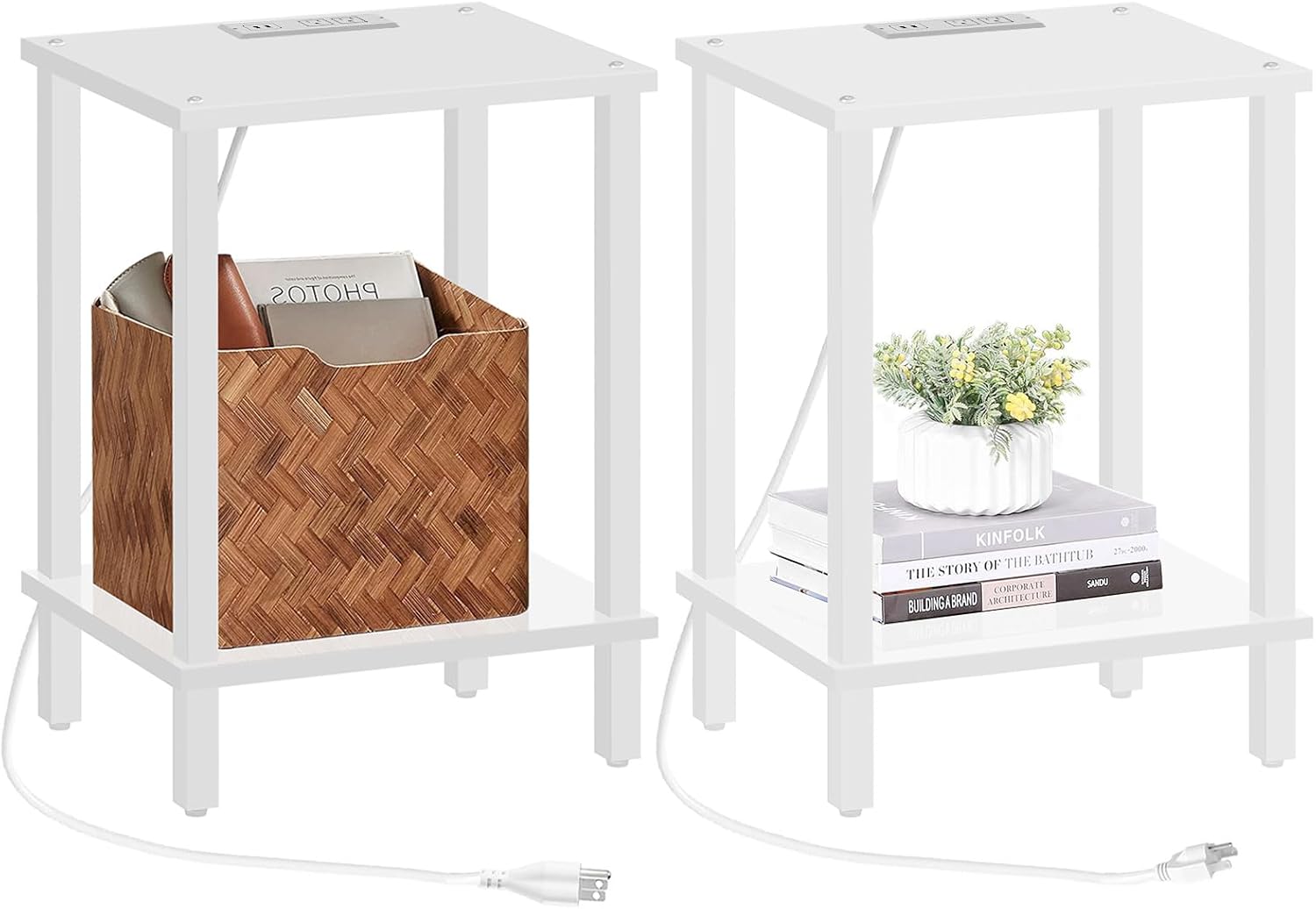 TUTOTAK End Table with Charging Station, Set of 2, Small Side Table with Outlets, Nightstand