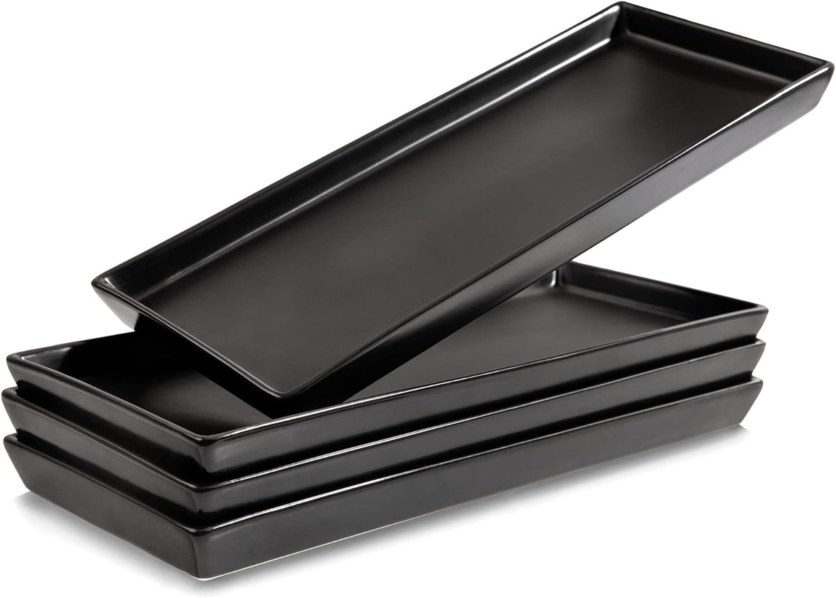 Home Beets Matte Black Ceramic Serving Platters (14 x 6 Inch Rectangle Plates) Serving Dishes for