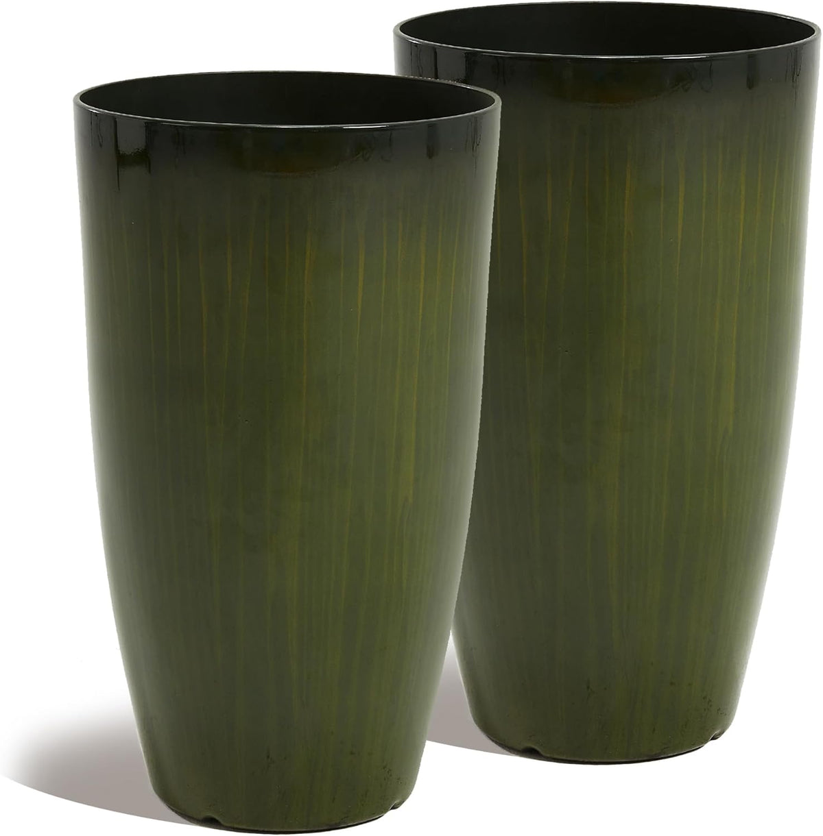 Worth Garden 23.5" H. Large Plastic Planters - Set of 2 Gradient Green Glossy Smooth Finish - Tall