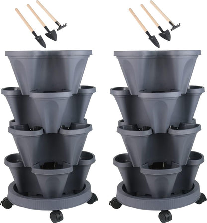 DUNCHATY Stackable Planter, Vertical Garden Planter with Wheels and Tools, Self Watering Strawberry