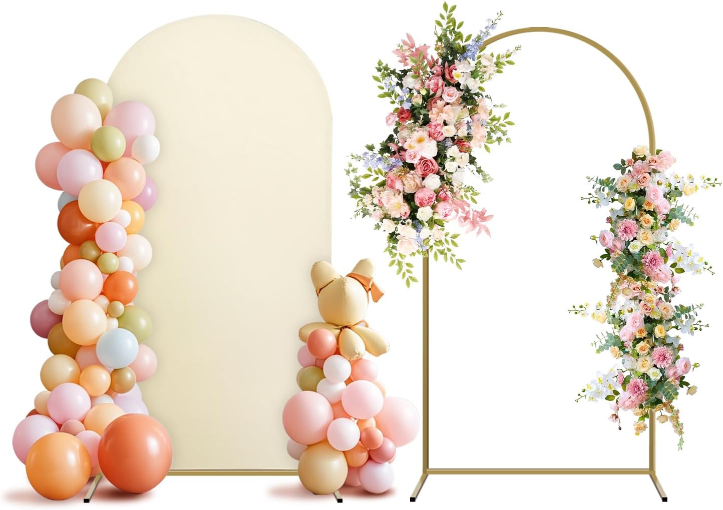 Arch Backdrop Stand and Cover Set, Metal Balloon Arch Backdrop 6.6ft, Gold Arched Stand Frame for