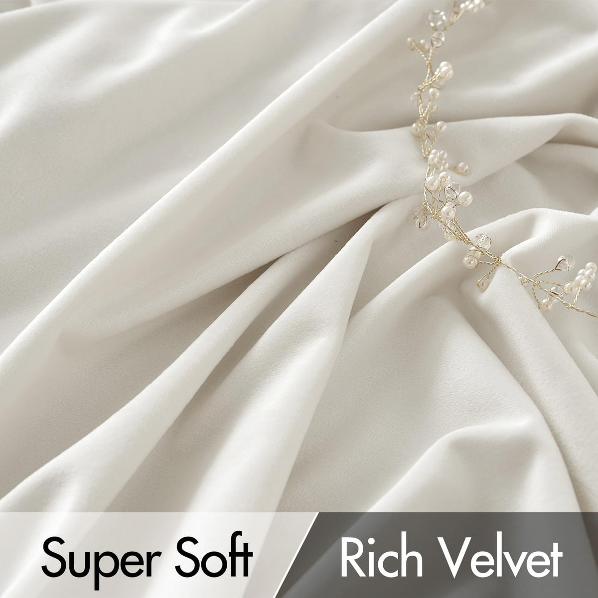 MIULEE Ivory White Velvet Curtains 96 inches Long 2 Panels - Luxury Pinch Pleated Room Darkening