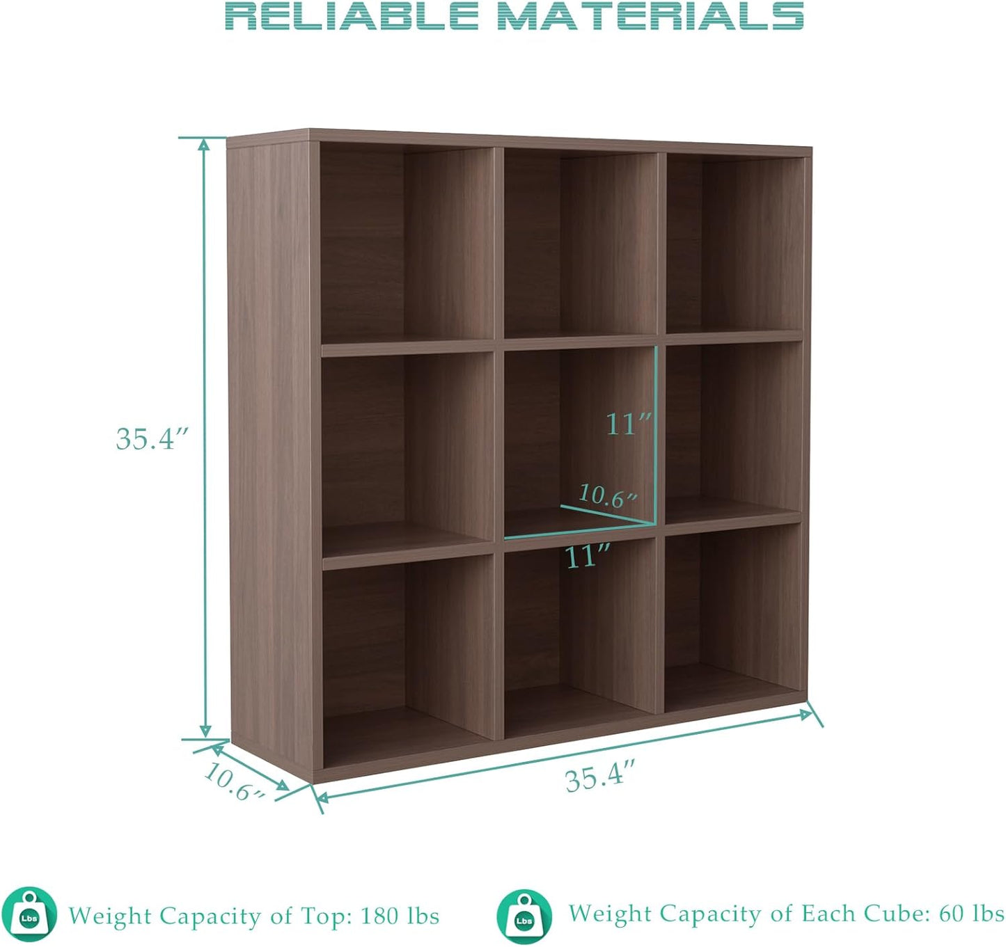 9-Cube Storage Shelf Bookcase - Wooden 3-Tier Floor Standing Open Bookshelf for Home and Office