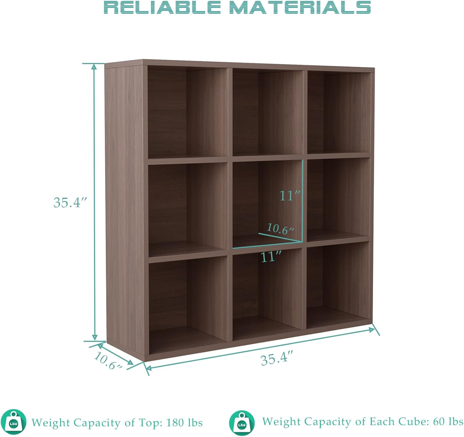 9-Cube Storage Shelf Bookcase - Wooden 3-Tier Floor Standing Open Bookshelf for Home and Office