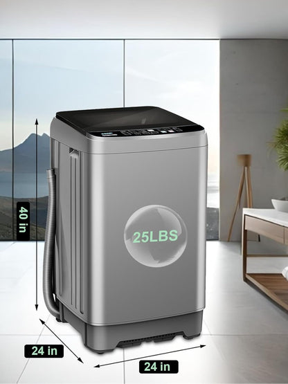 25 lbs Full Automatic Washing Machine with LED Display Compact Washing Machine with Drain Dump, 10
