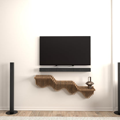 Parametric 40 inch Floating Shelf TV Unit Modern Geometric Wooden Wall Piece Decor Natural Oak