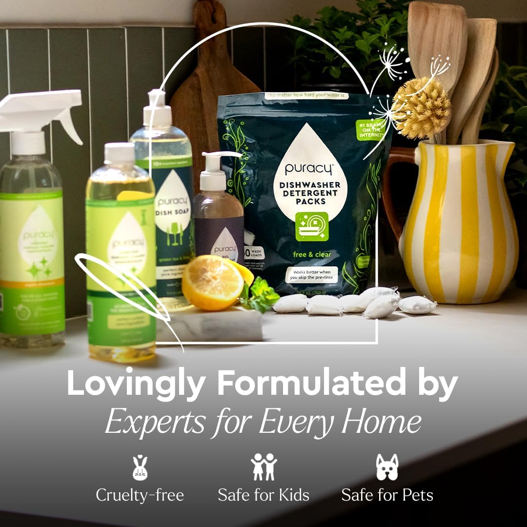 Puracy Natural Dish Soap Refill Bundle- Enzyme-Powered Dishwashing Soap, Organic Dishsoap Liquid