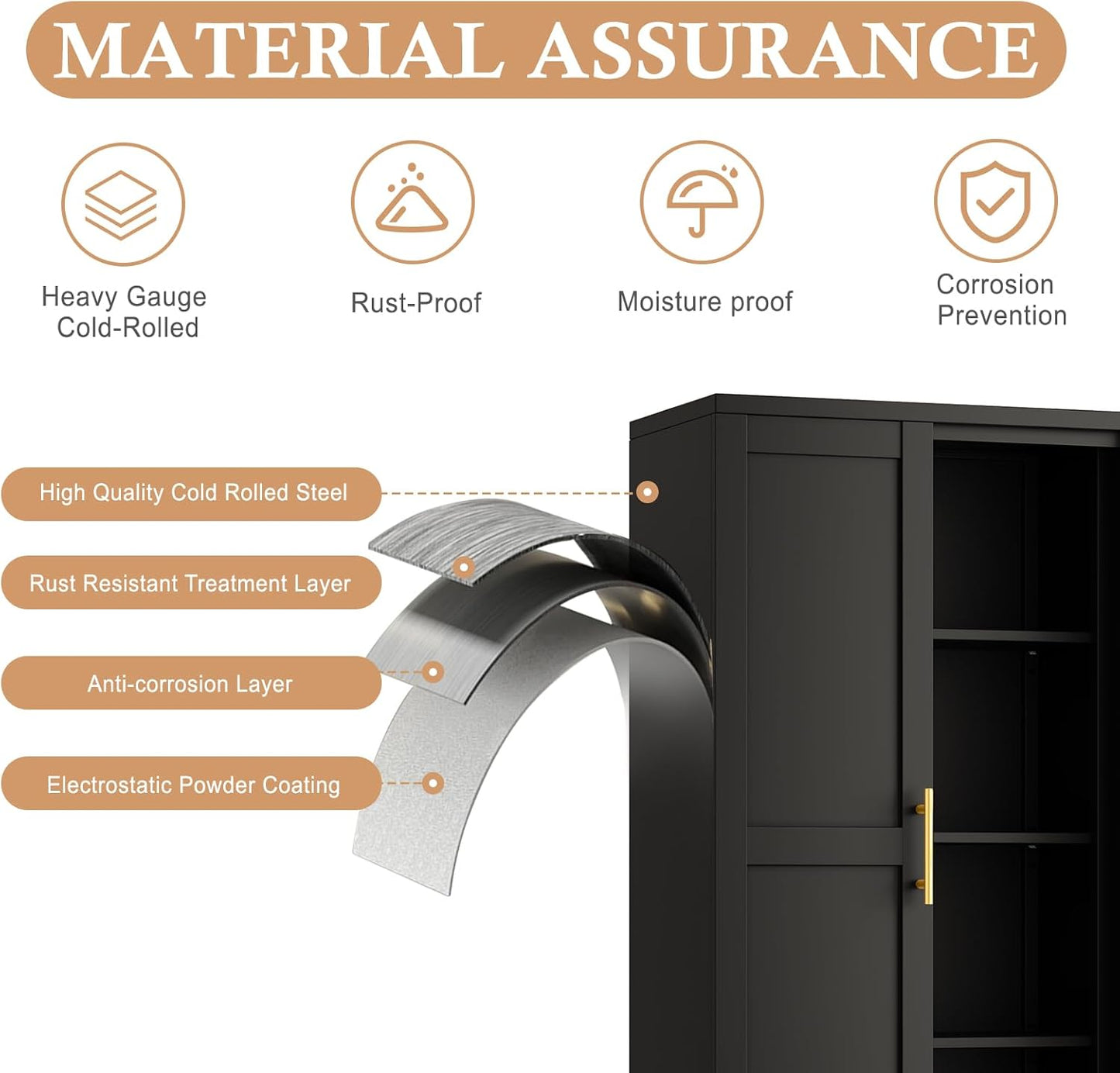 51" H Metal Kitchen Pantry Storage Cabinet, Freestanding Cupboard Storage Cabinet with Doors and