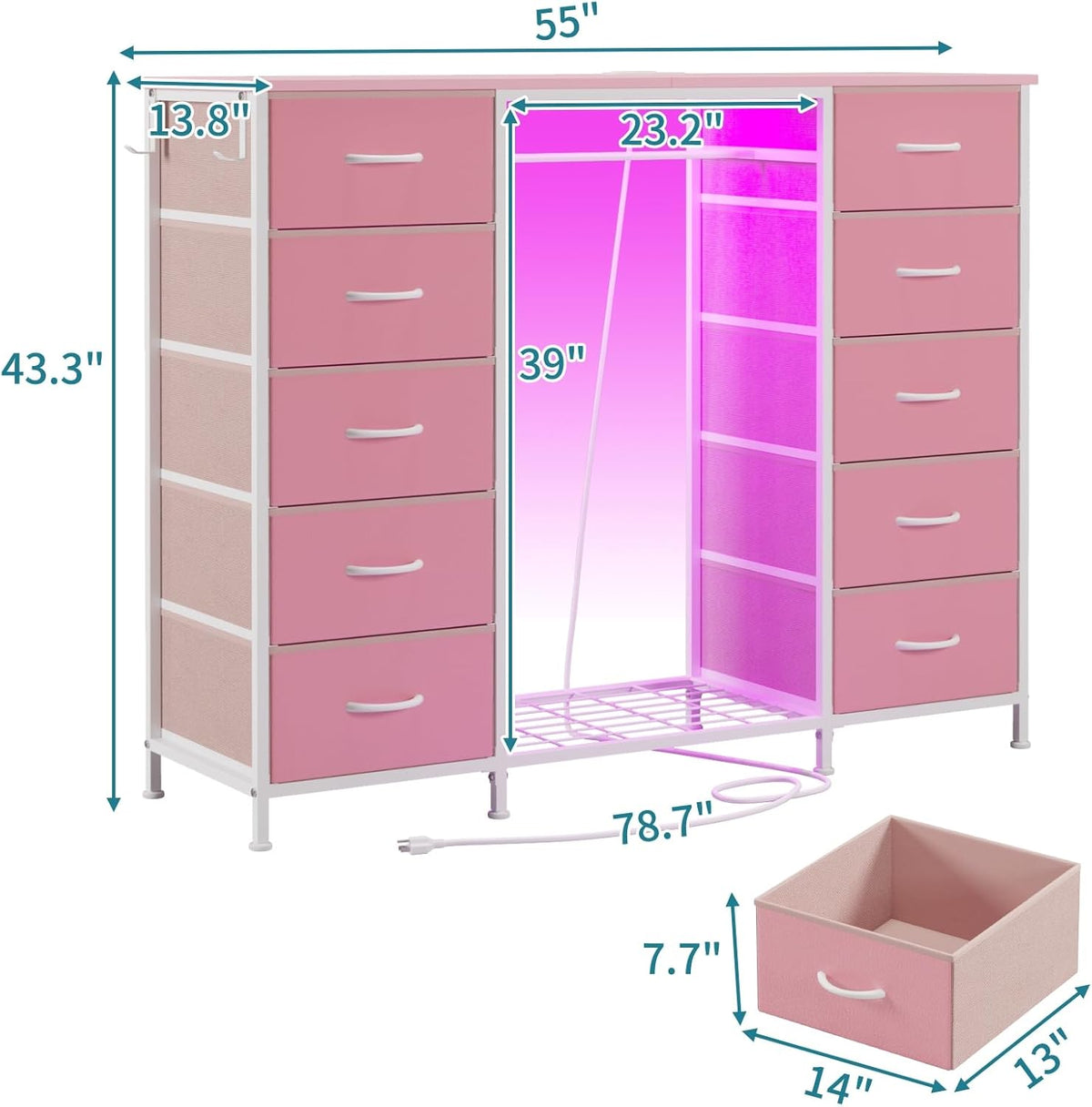 LUMTOK 2-in-1 Dresser with Hanging Rack, 10 Drawers Dresser for Bedroom,Dressers with Fabric