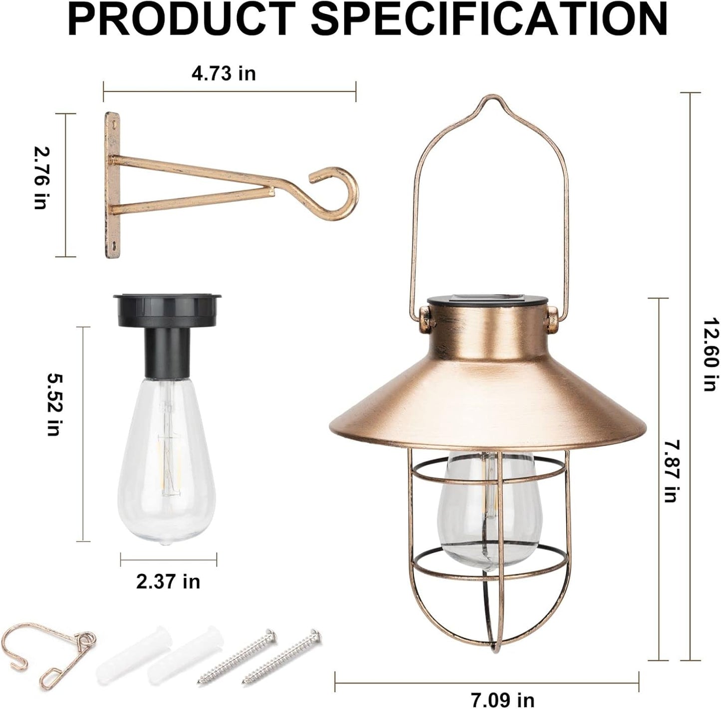 pearlstar Solar Lanterns Outdoor Metal Solar Powered Hanging Lights Waterproof for Barn Wall Yard