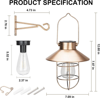pearlstar Solar Lanterns Outdoor Metal Solar Powered Hanging Lights Waterproof for Barn Wall Yard