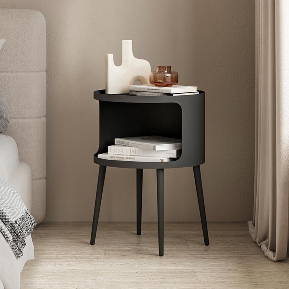 Modern Side Table,Round end Table with Open Storage,Metal nightstand,Bedside Table for Living
