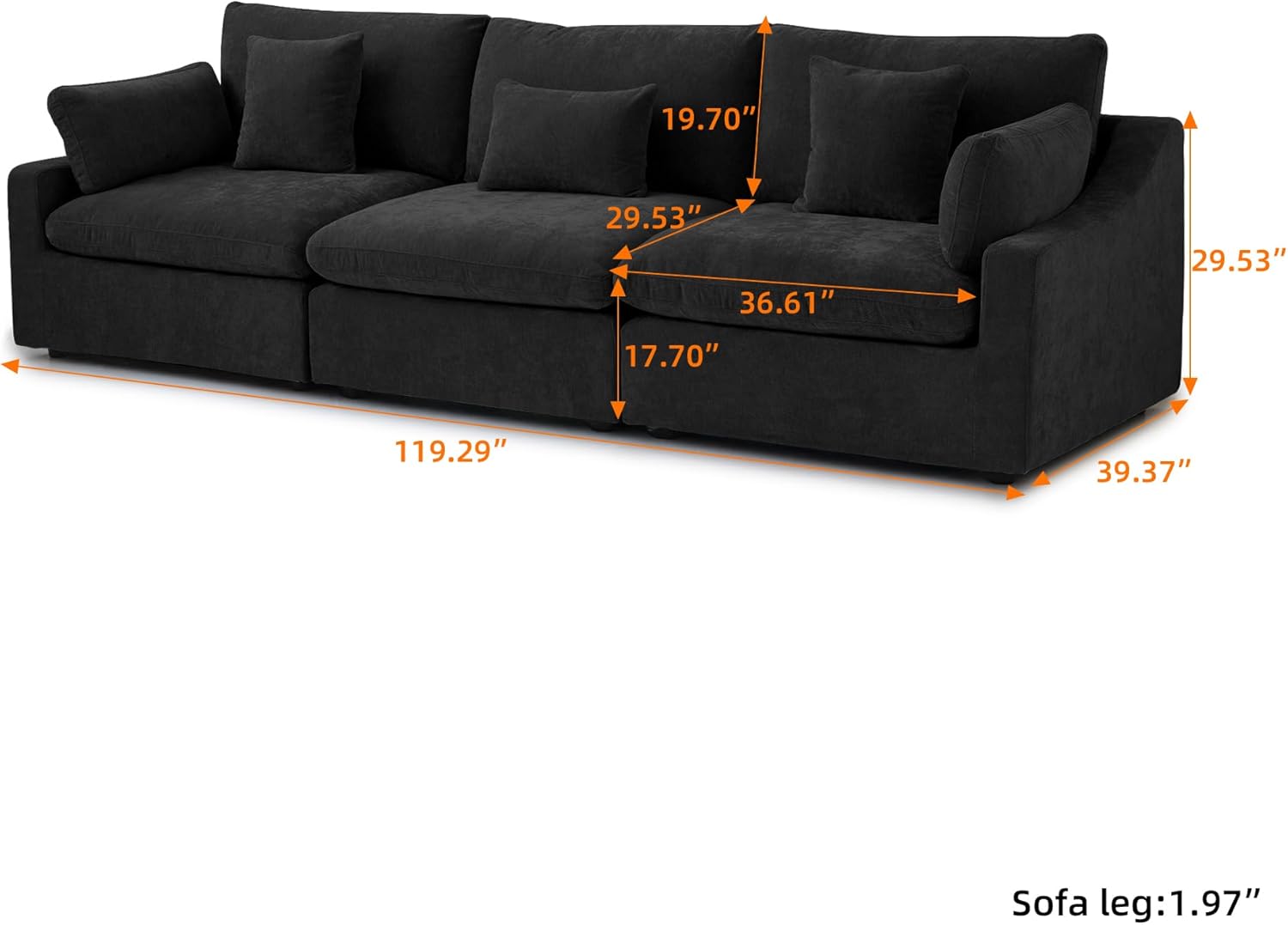 JACH Sectional Couches for Living Room, 3 Seater Cloud Sectional Couch with Deep Seat, Down Filled