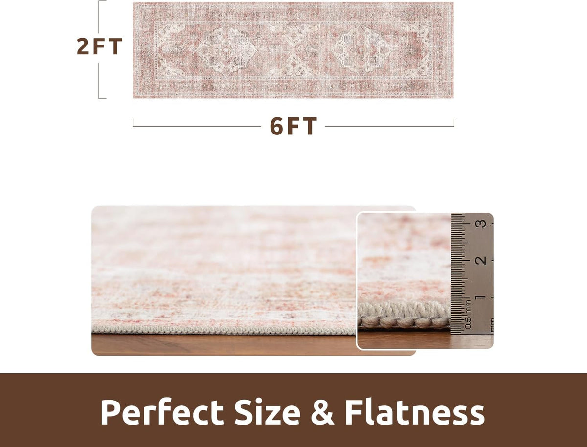 AMOAMI-2X6 Runner Rug-Washable Runners for Hallways-Soft Non Slip Bedside Rugs for Bedroom-Vintage