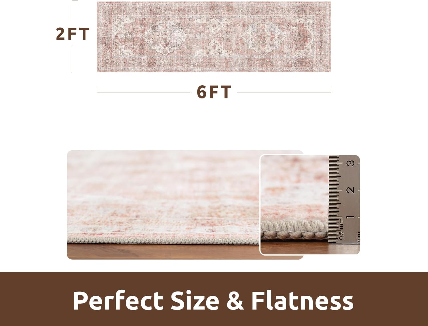 AMOAMI-2X6 Runner Rug-Washable Runners for Hallways-Soft Non Slip Bedside Rugs for Bedroom-Vintage