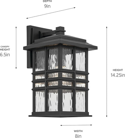KICHLER Beacon Square 14.25" 1-Light Outdoor Wall Light with Clear Hammered Glass in Textured