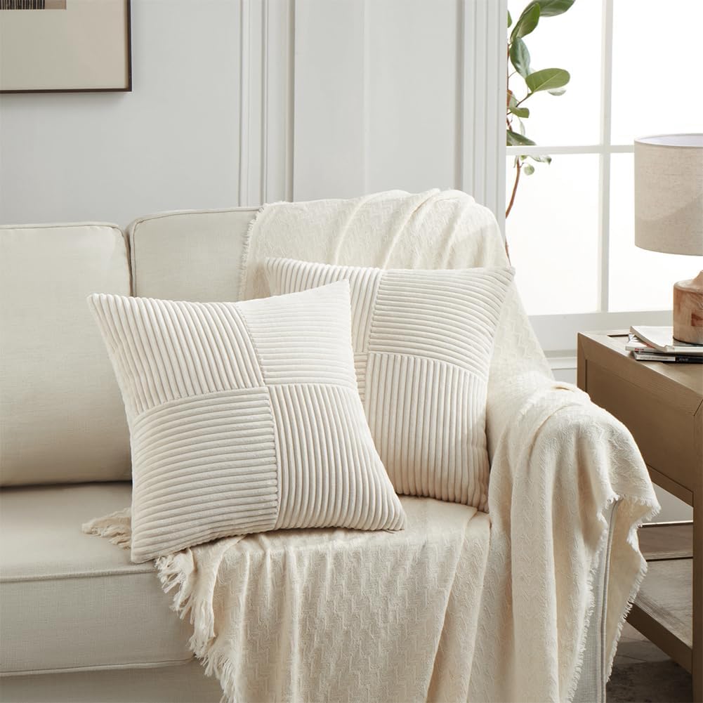 Fancy Homi 2 Packs Cream Samll Decorative Throw Pillow Covers 14x14 Inch with for Couch Bed Sofa