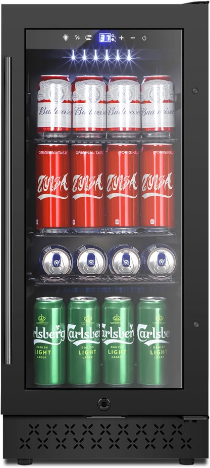 Tylza 15 Inch Beverage Refrigerator, Under Counter/Freestanding Drink Fridge, 130 Cans Beverage