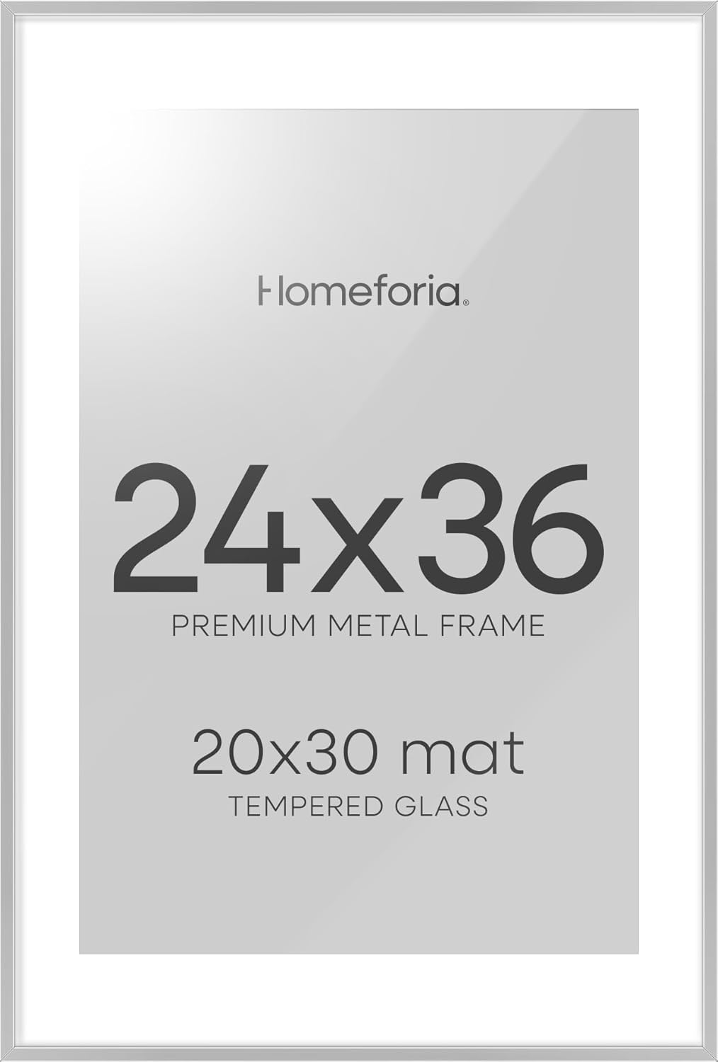Homeforia Poster Silver Frame 24x36, High End Metal 24 x 36 Large Picture Frame with Mat 20 x 30
