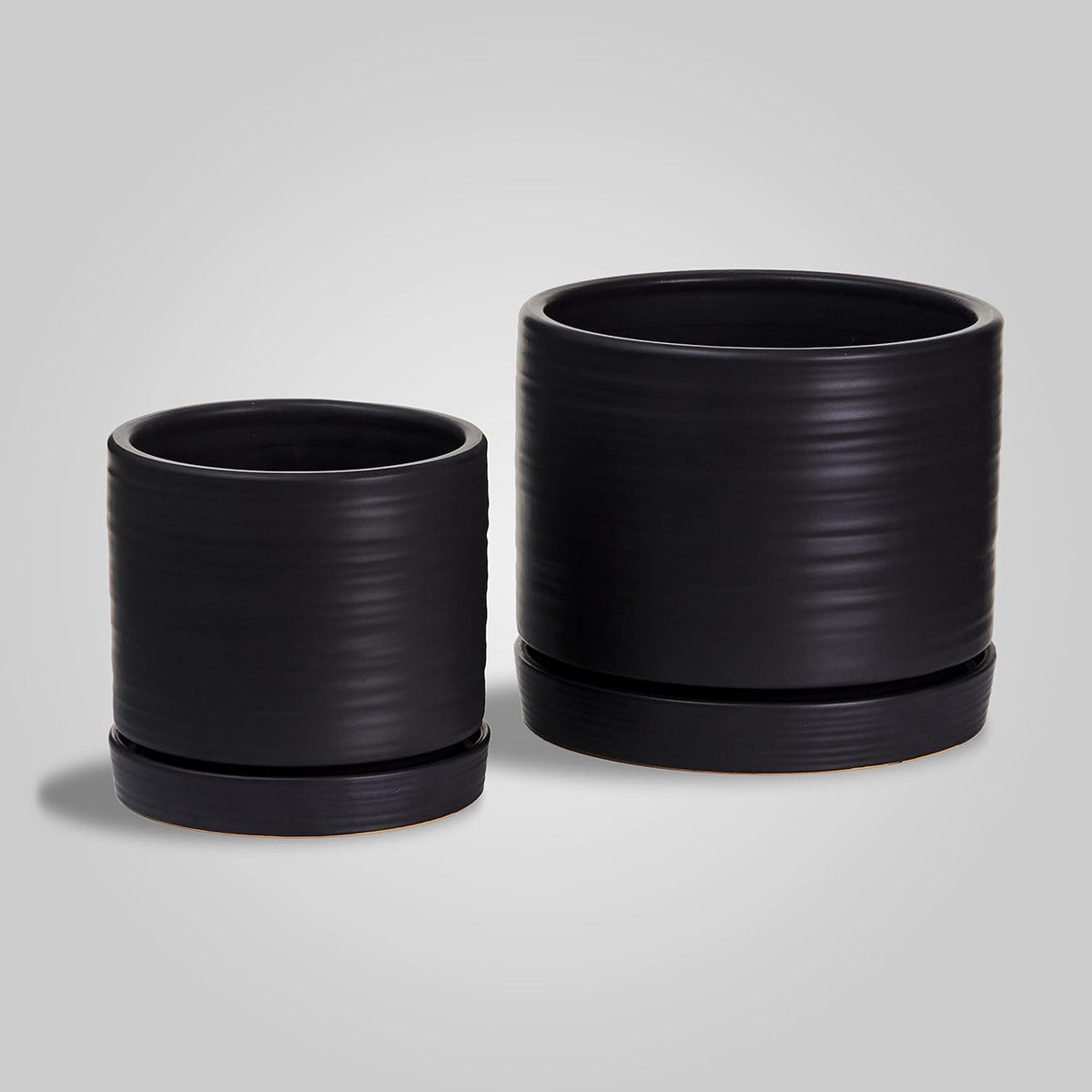 6 + 8 Inch Plant Pots, Ceramic Planter Pot with Drainage Hole & Saucer, Indoor/Outdoor Cylinder