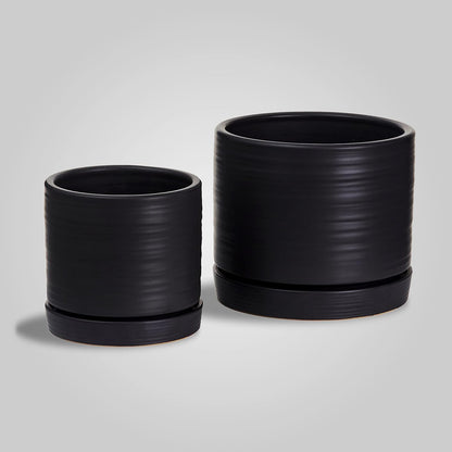 6 + 8 Inch Plant Pots, Ceramic Planter Pot with Drainage Hole & Saucer, Indoor/Outdoor Cylinder