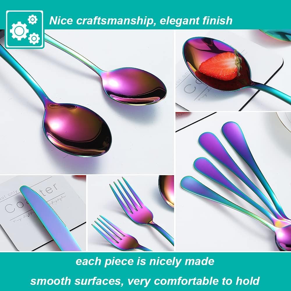 30 Pcs Rainbow Silverware Set for 6, Food Grade Stainless Steel Flatware Set, Eating Utensils Sets