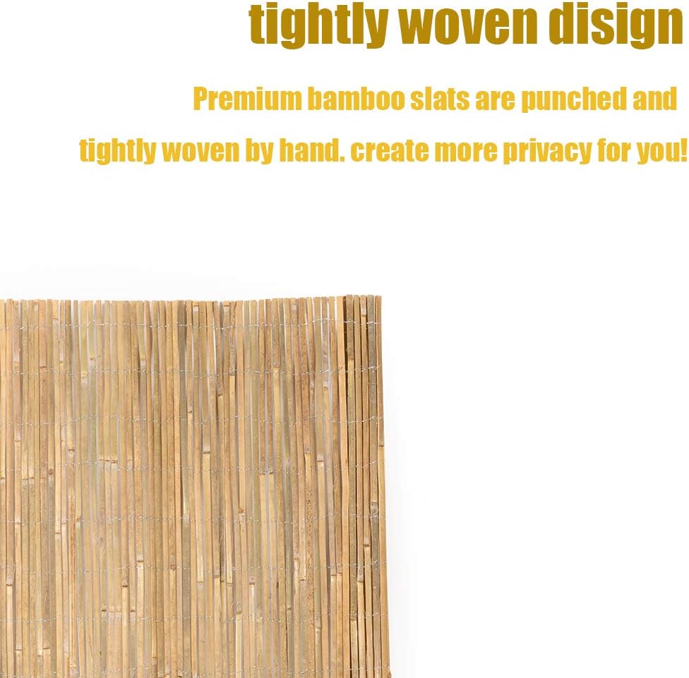 Mininfa Natural Bamboo Slat Screening, Eco-Friendly Privacy Slat Fence, Bamboo Screen Panel Roll